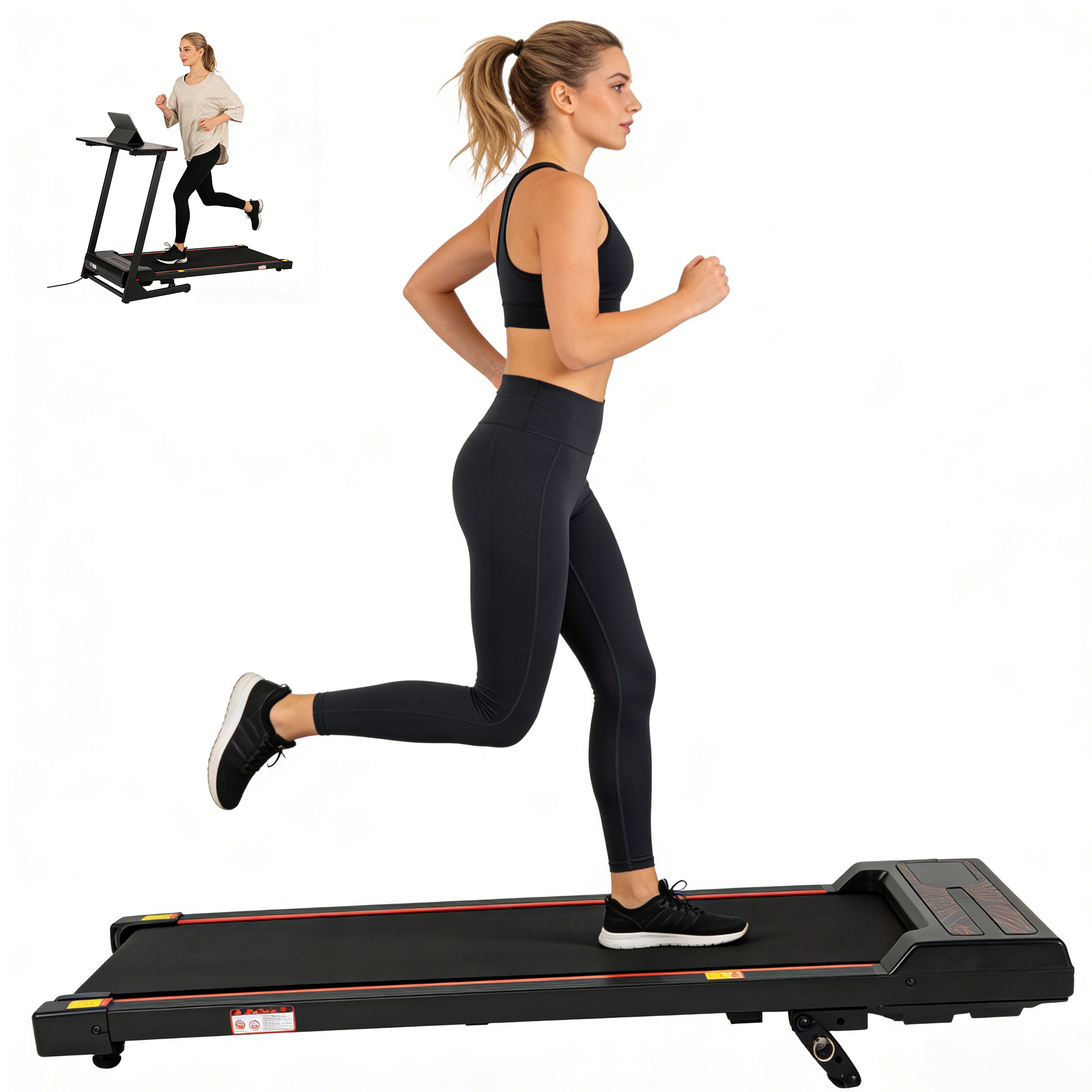 Walking Pad Treadmill with Adjustable Incline and Remote Control, 1-6 km/h 2-in-1 Portable Design, Black