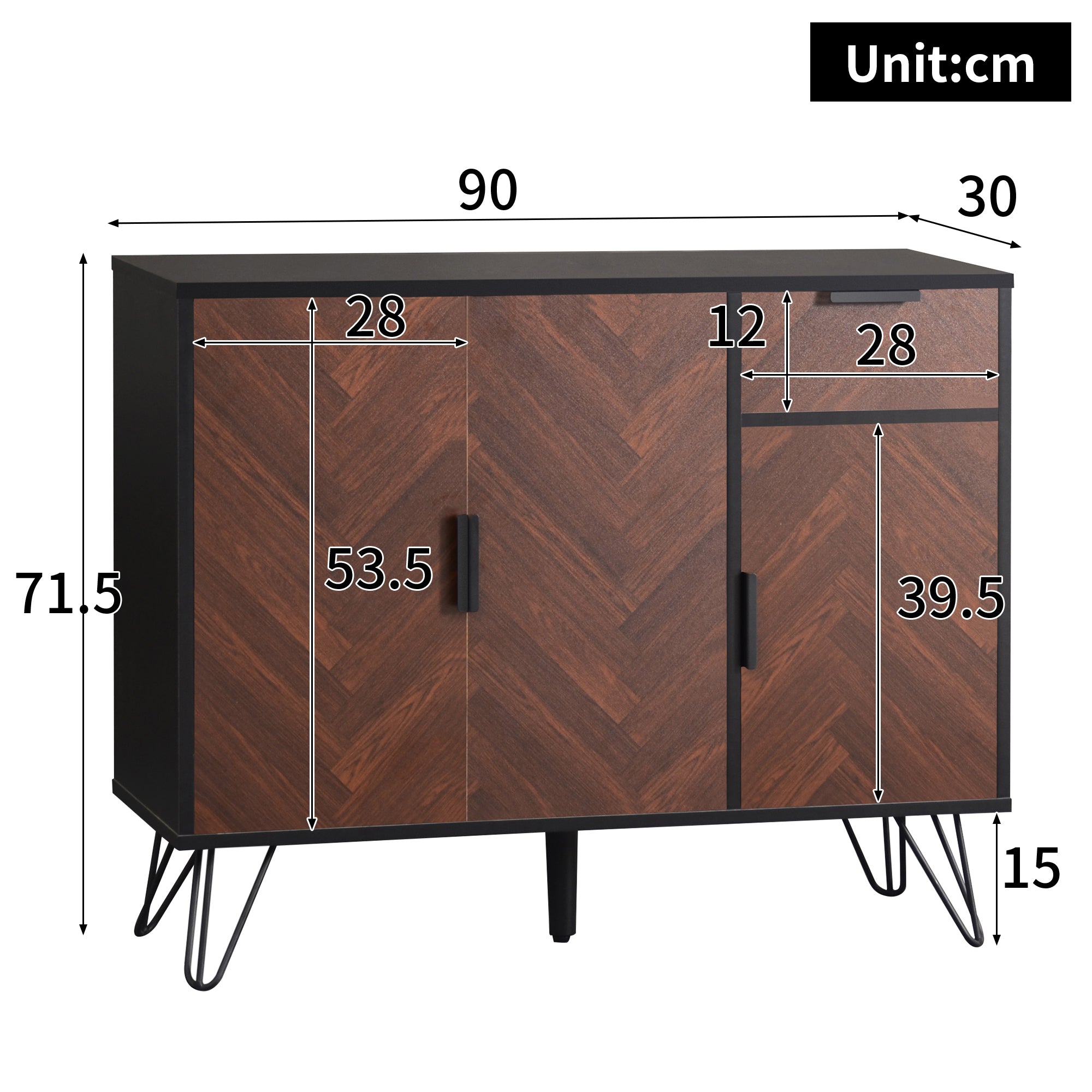 Storage Cabinet, Modern Sideboard with Drawer & Adjustable Shelves, Black & Wood Look