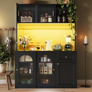Tall Cabinet Buffet Display with Adjustable Shelves LED Lighting Black