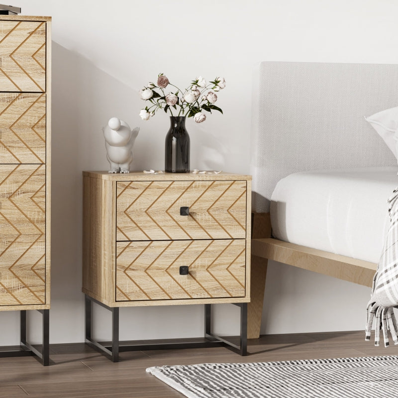 Bedside Table Nightstand Two-Drawer Zig Zag Storage Natural