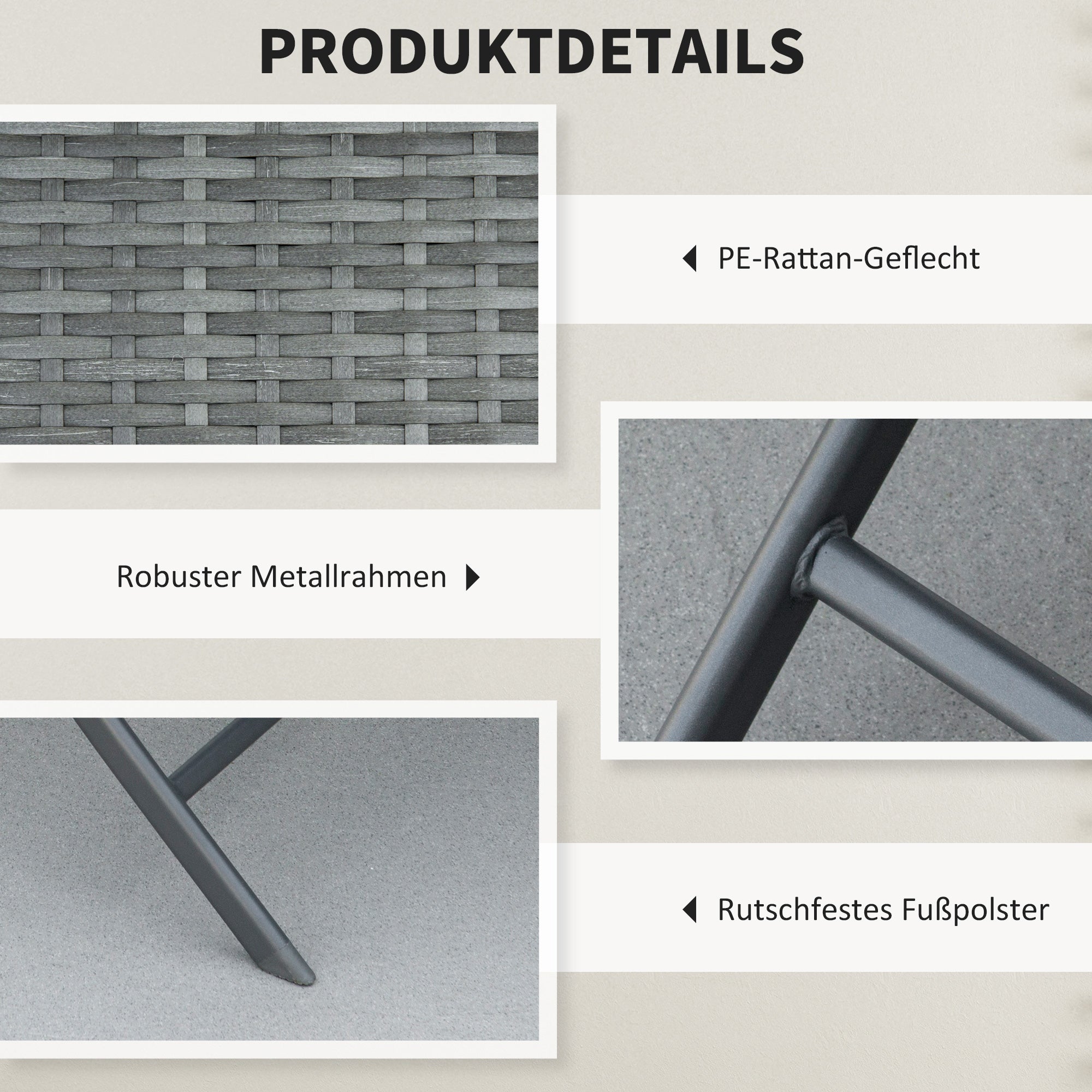 Polyrattan Bistro Set, 2-Person Garden Furniture, Grey