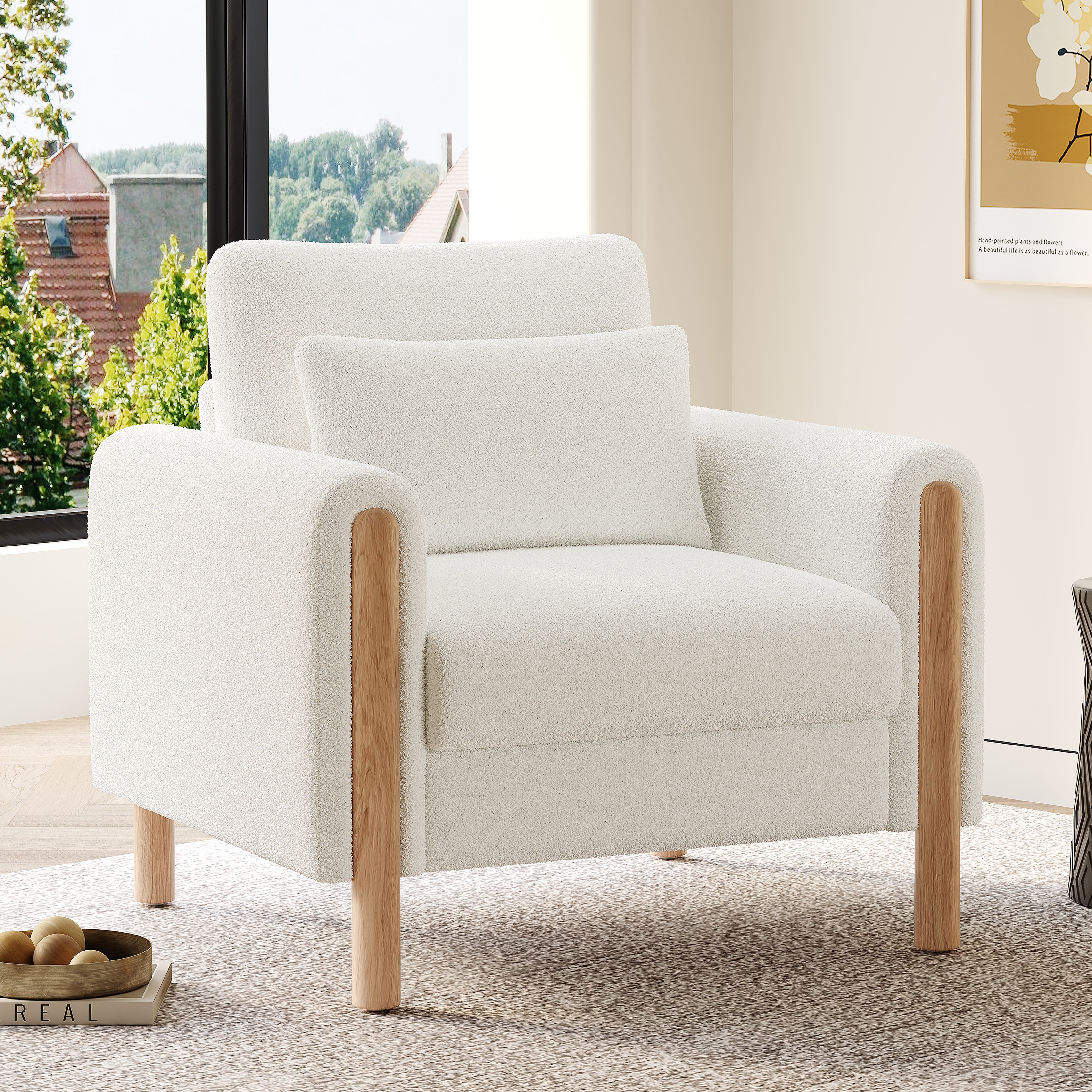 Armchair, Thick Cushion & Soft Upholstery, White