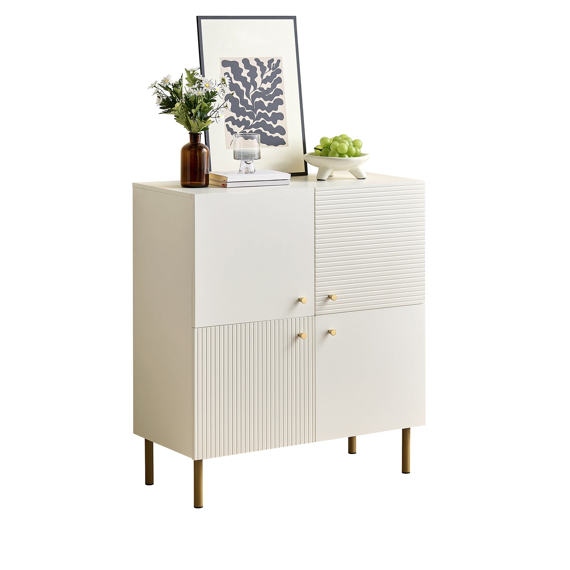 Sideboard, Modern MDF with Zinc Alloy Handles & Steel Legs, White