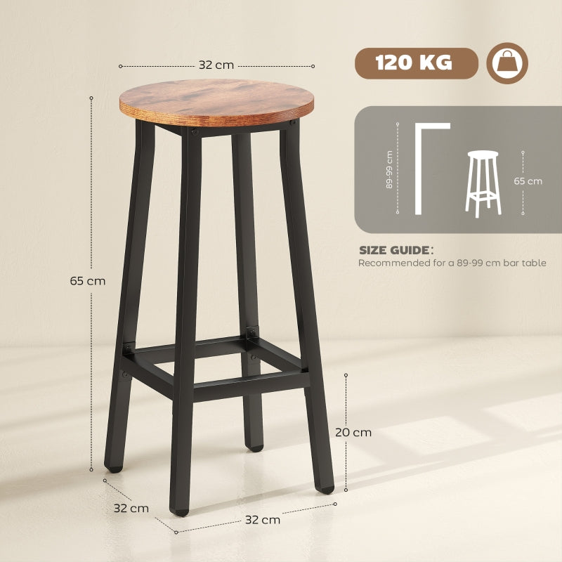Bar Stools Set of 2, Breakfast Industrial Round with Footrest, Rustic Brown