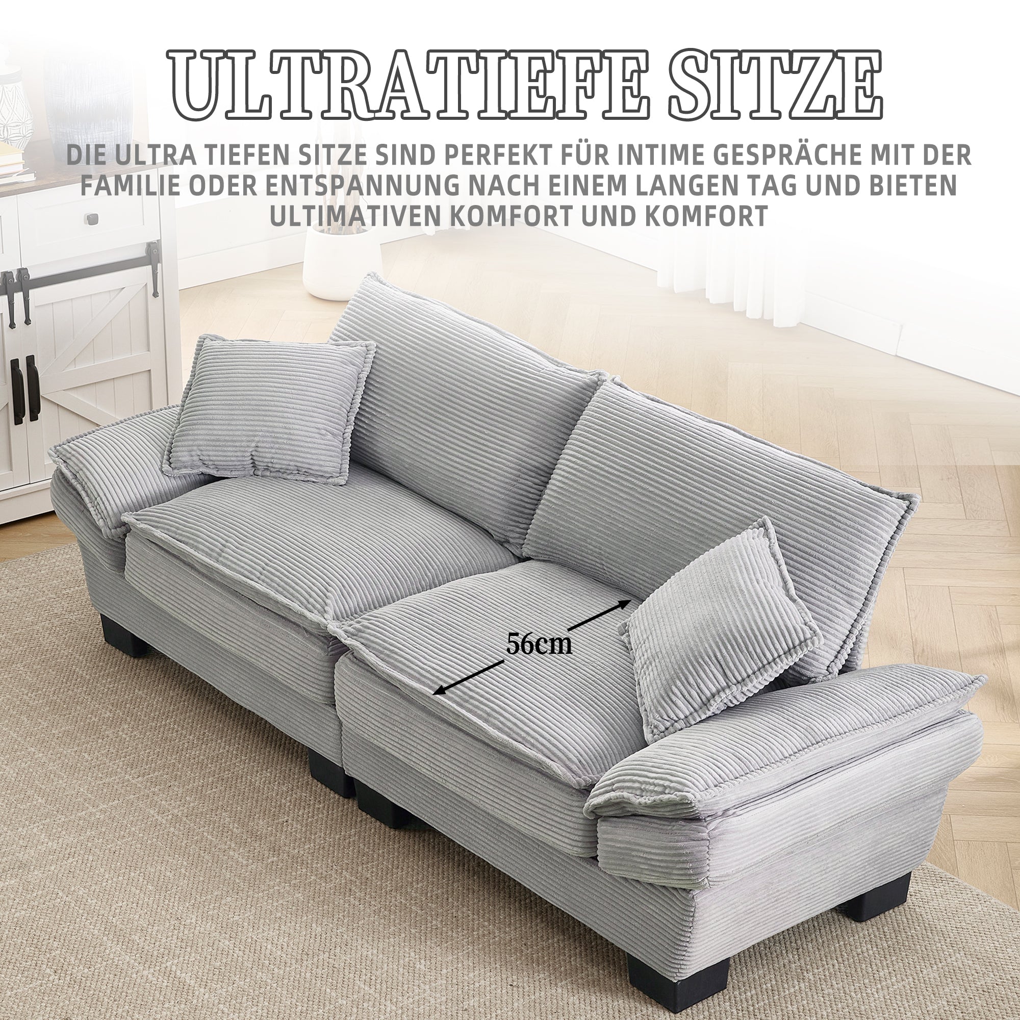 Double Sofa, Modern Feather Bed Simple Spacious, Light Grey