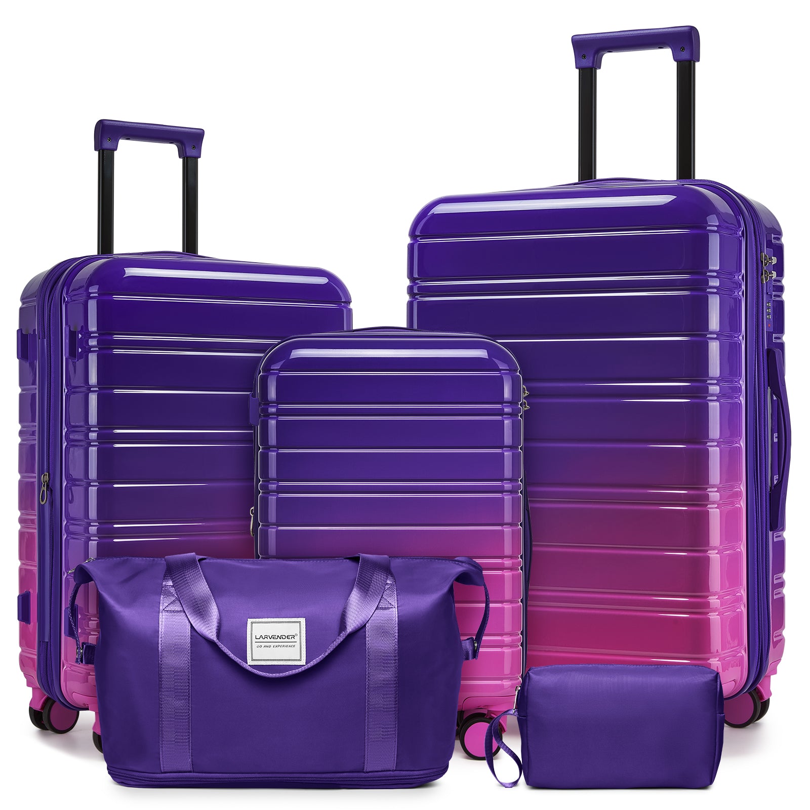 Luggage Sets 5 Piece Hardside Expandable with Spinner Wheels and Duffel Bags, Berry Purple