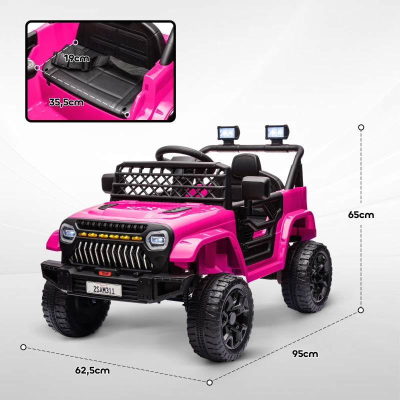 Children's Electric Car, 12V 2 Motors with Remote Control and LED Music, Pink
