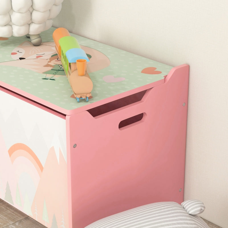 Toy Box Storage Chest Safety Hinge Animal Design - Pink