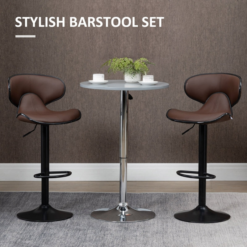 Adjustable Swivel Bar Stools Set of 2 with Footrest and Backrest, Steel Frame, Brown