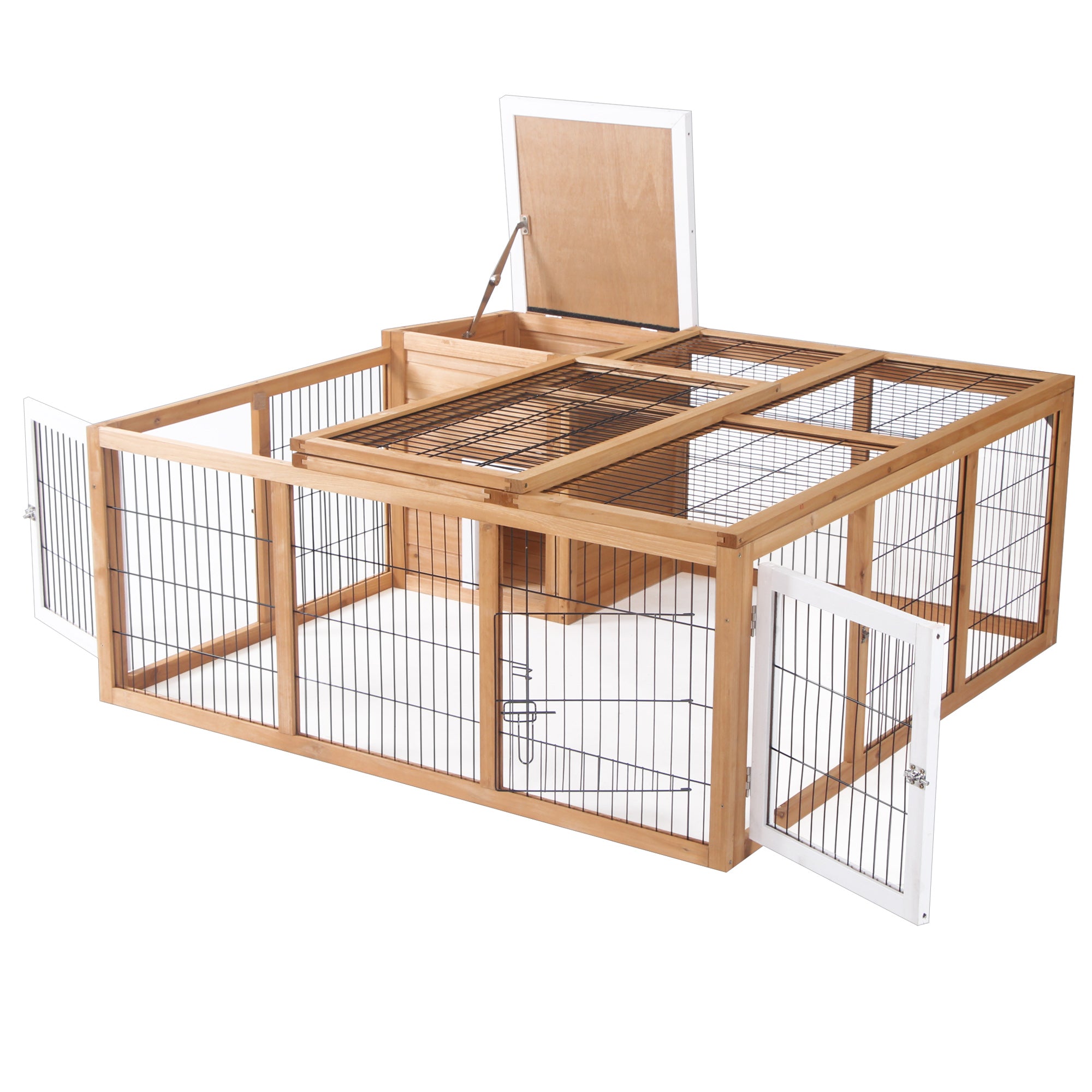 Small Animal Enclosure, Waterproof Roof, Removable Lid, Fir Wood Natural