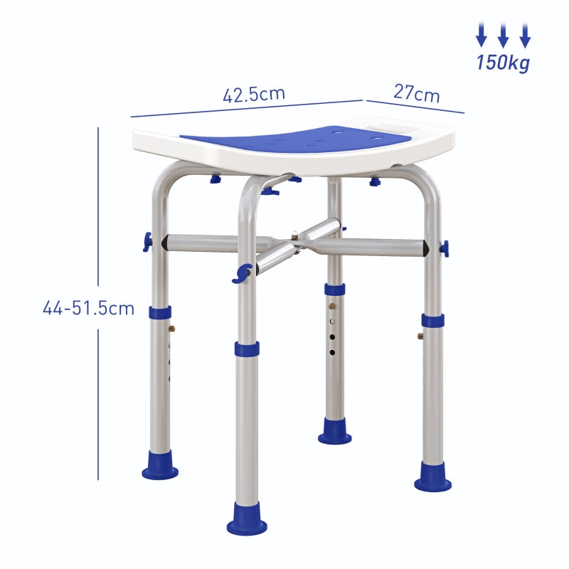 Shower/Bath Stool 44-51.5cm Adjustable Height Aluminium Frame White