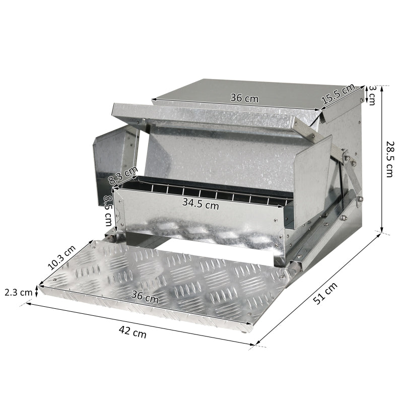 Automatic Chicken Poultry Feeder 11.5KG Rat Proof Treadle Self Opening, Galvanized Steel and Aluminium