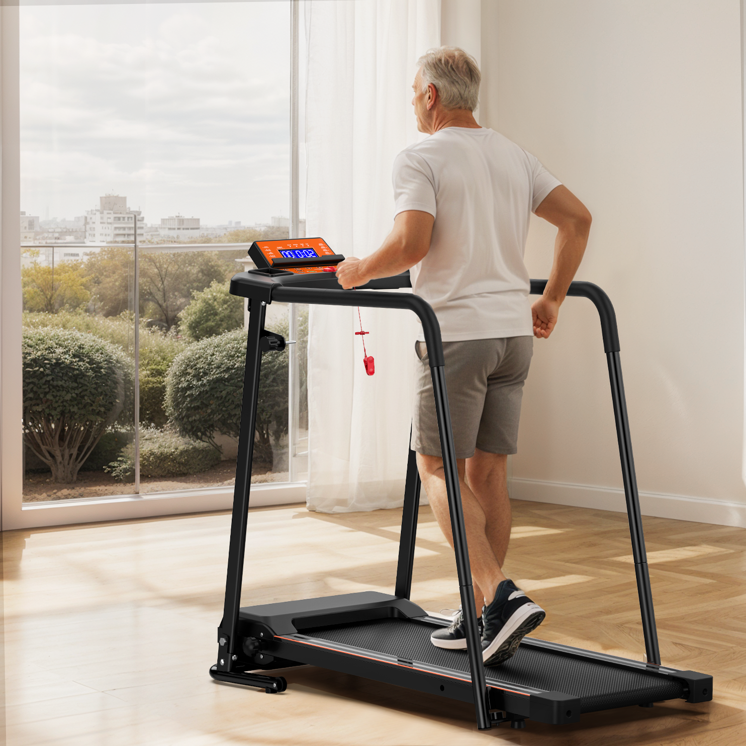 Treadmill Portable Foldable Extended Handrails 120kg Capacity
