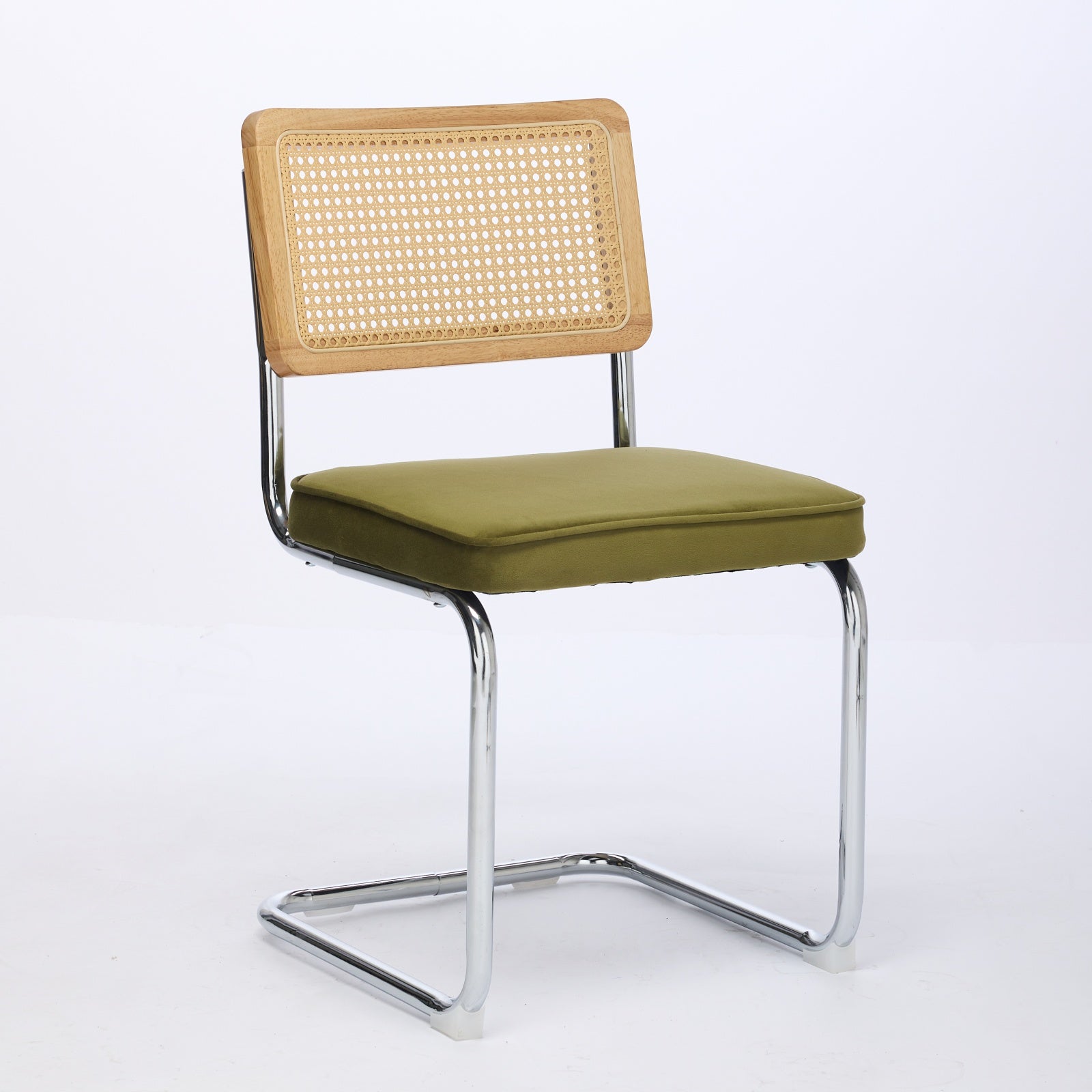 Dining Chairs Set of 2, Mid Century Modern Rattan Cane Back Velvet, Olive Green