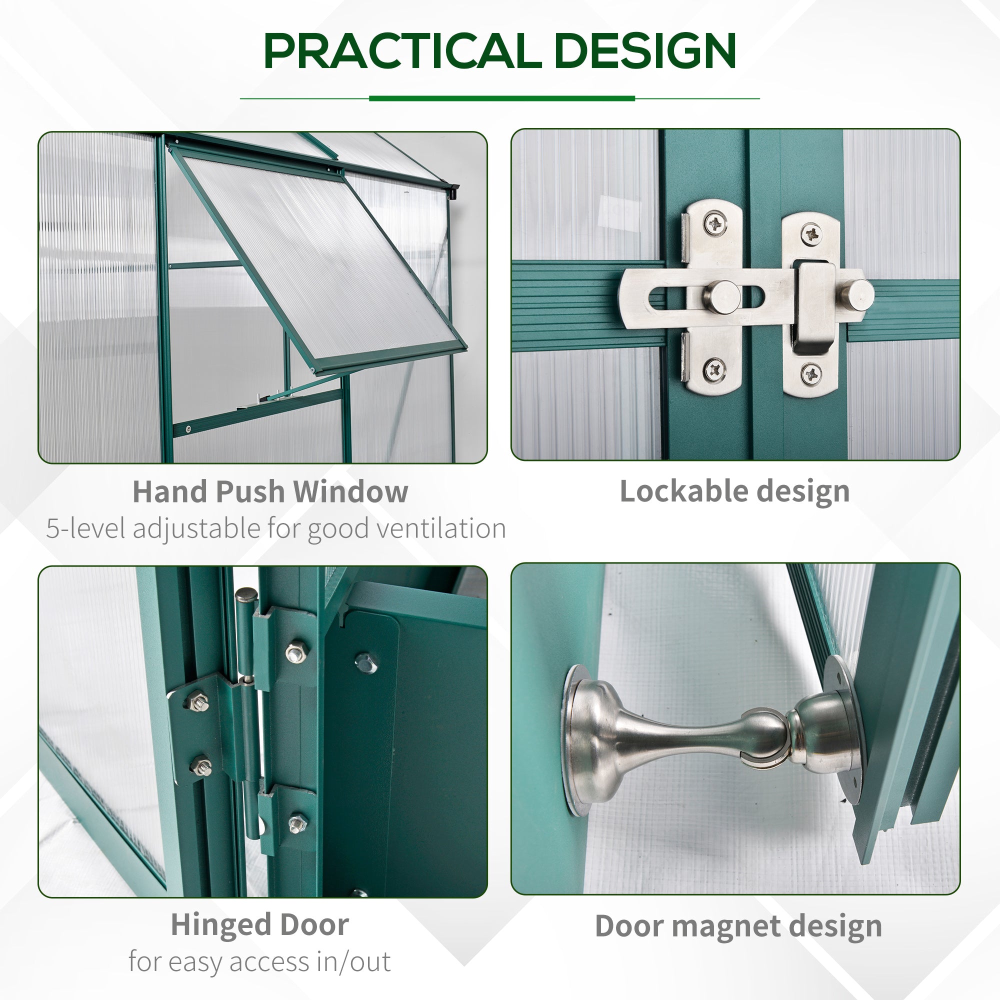 6x6 FT Polycarbonate Greenhouse with Base and Raised Bed, Walk-in with Temperature Controlled Window, Aluminium