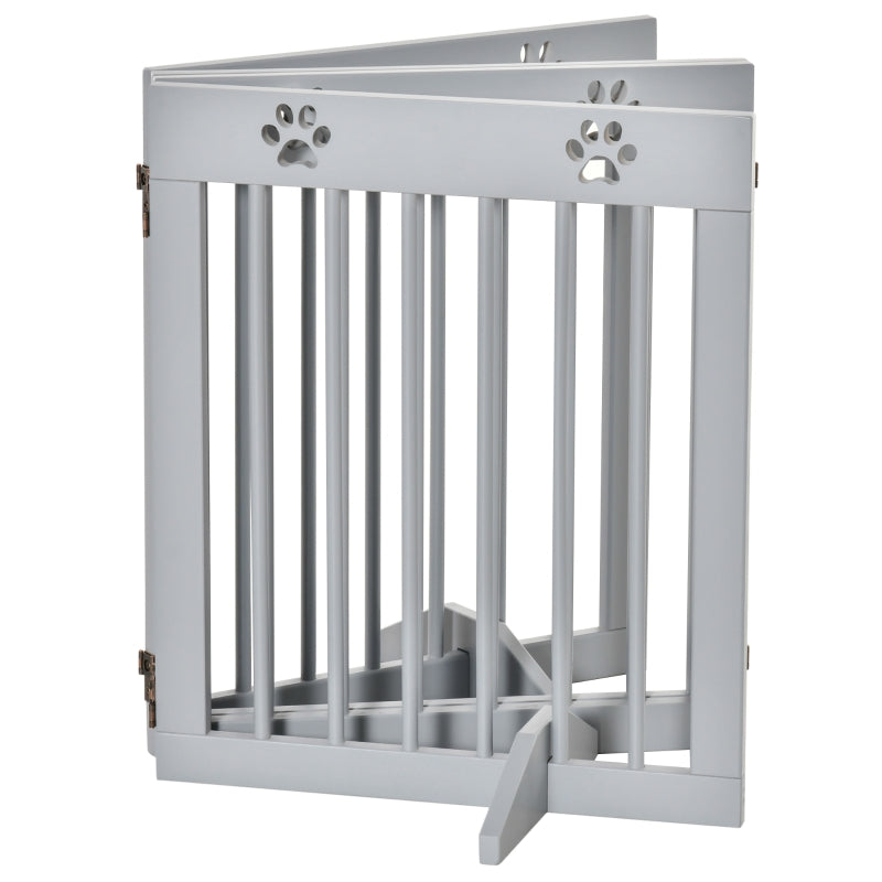 Freestanding Pet Gate 4 Panel Folding Dog Barrier, Wooden