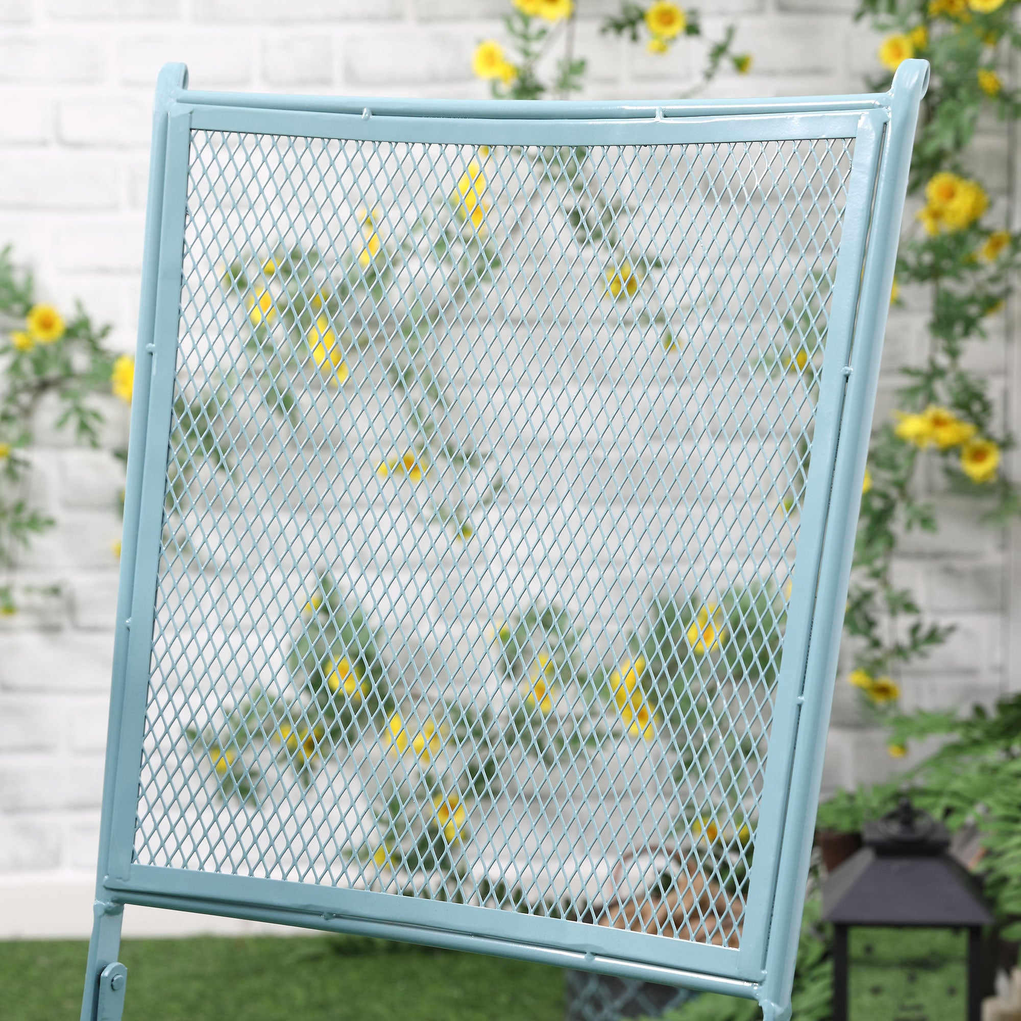 Garden Seating Group, 2-Person Bistro Set with Folding Chairs, Metal Blue