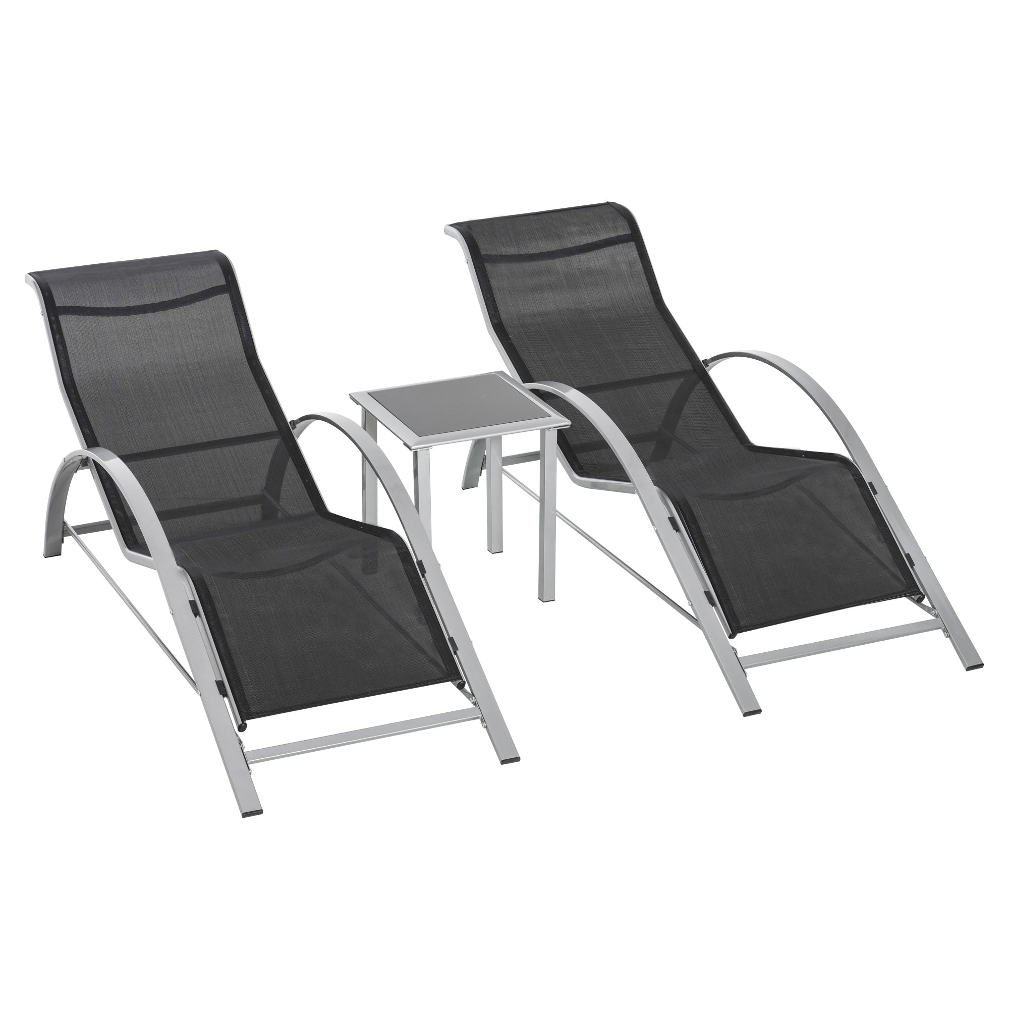 Garden Seating Set, 3-Piece Lounger & Table 2 Chairs Patio, Metal Mesh Black