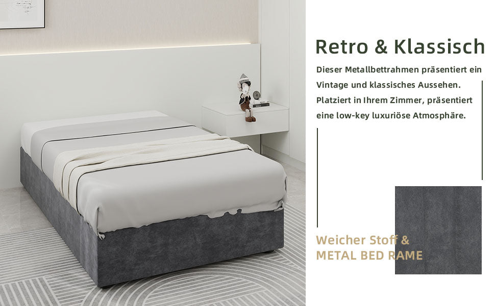 Modern Simple Style Bed Frame 90*200cm Gas Lift Storage Dutch Velvet Grey