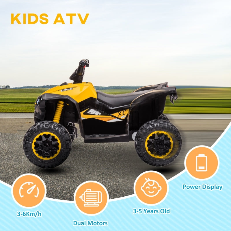 12V Ride-On Quad Bike with Music, Horn, for Ages 3+ Years - Yellow