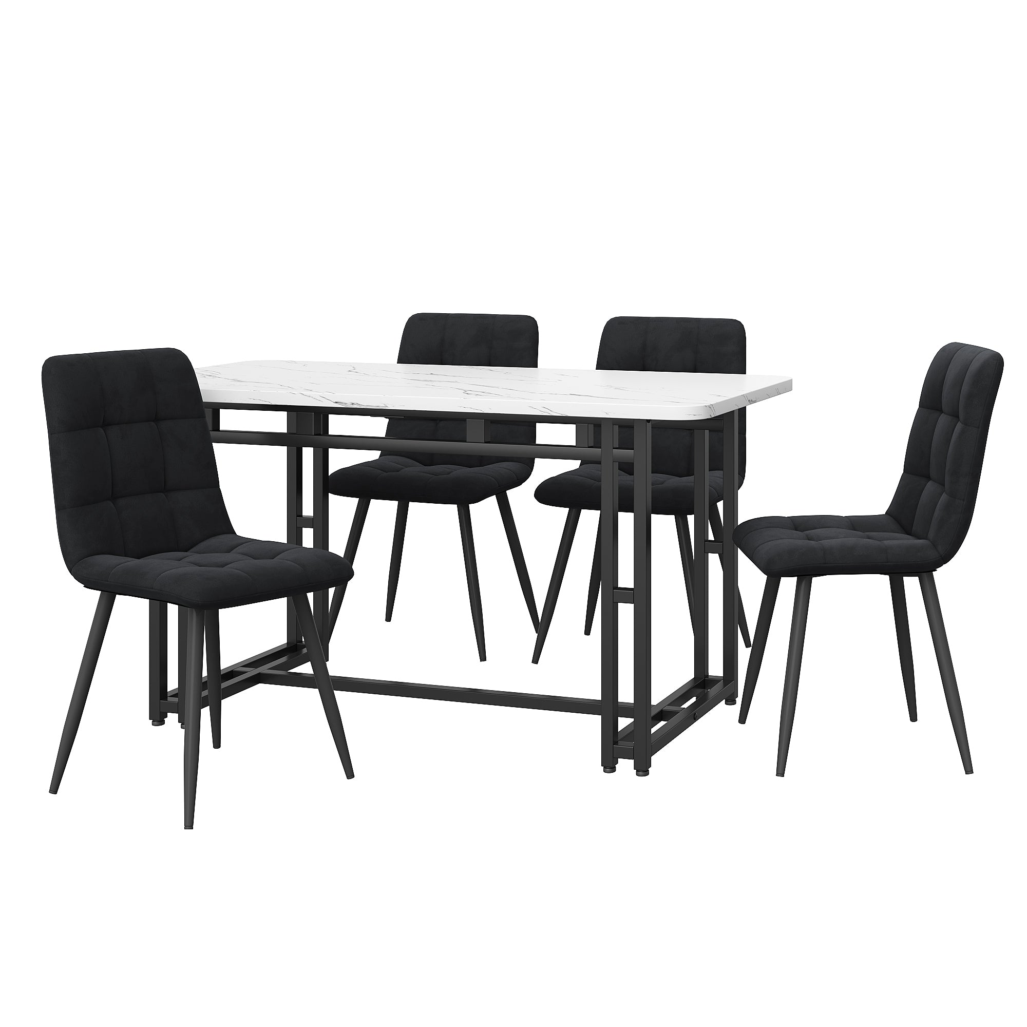 Dining Table Set, 120x70cm, 4 Chairs, Black Velvet, Black Iron