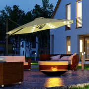 3m LED Cantilever Parasol Sun Umbrella with Base and Solar Lights, Beige