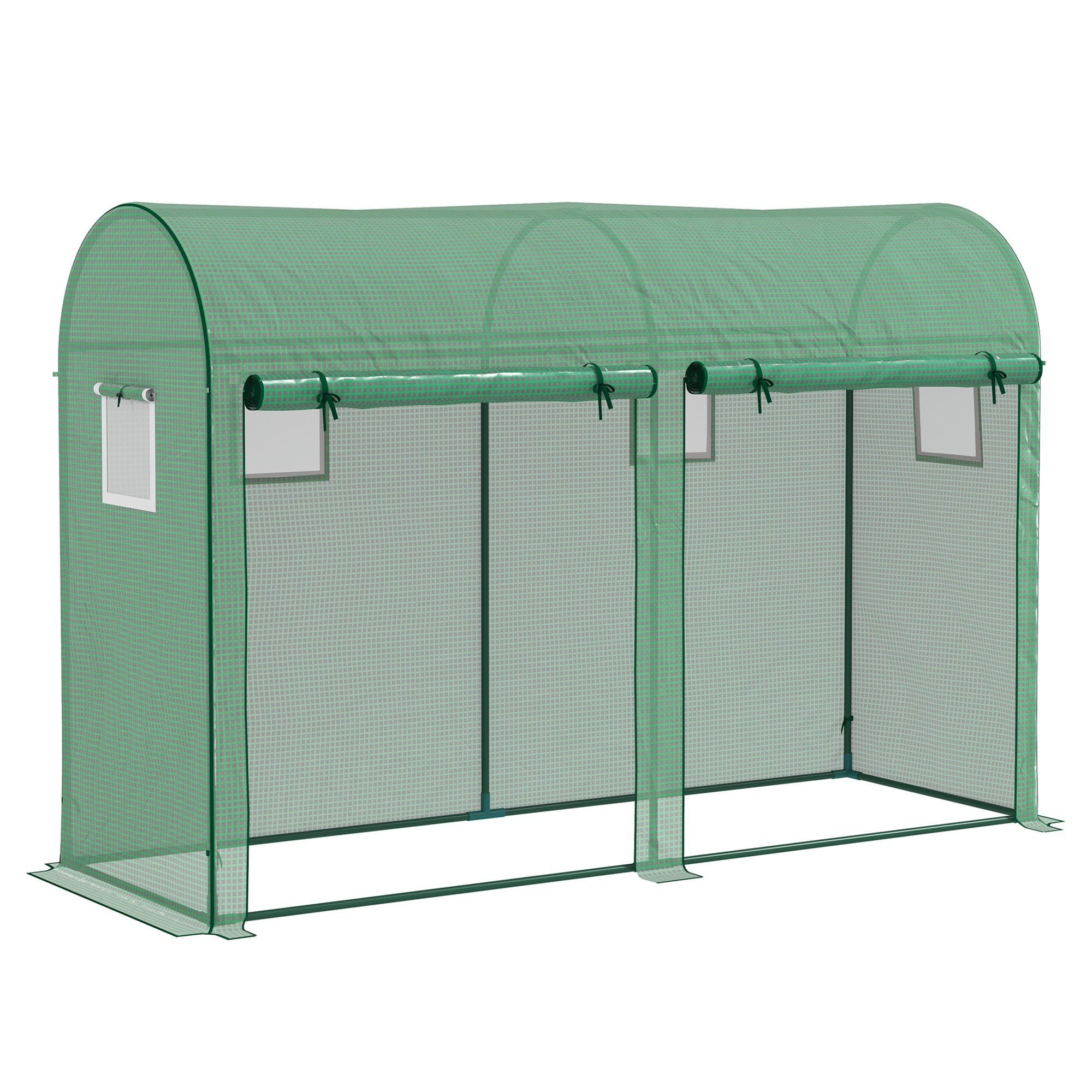 Walk-in Greenhouse, Double Doors & 4 Windows, PE Cover, Green
