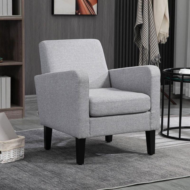 Linen-Look Boxy Armchair - Light Grey