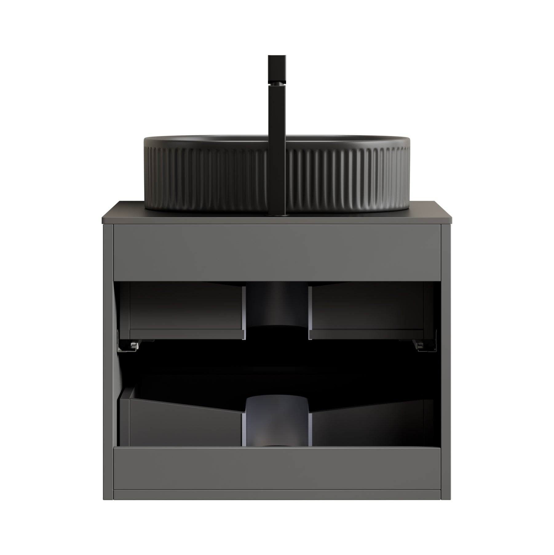 Floating Bathroom Vanity Unit with Oval Sink and Sintered Stone Top, Dark Grey