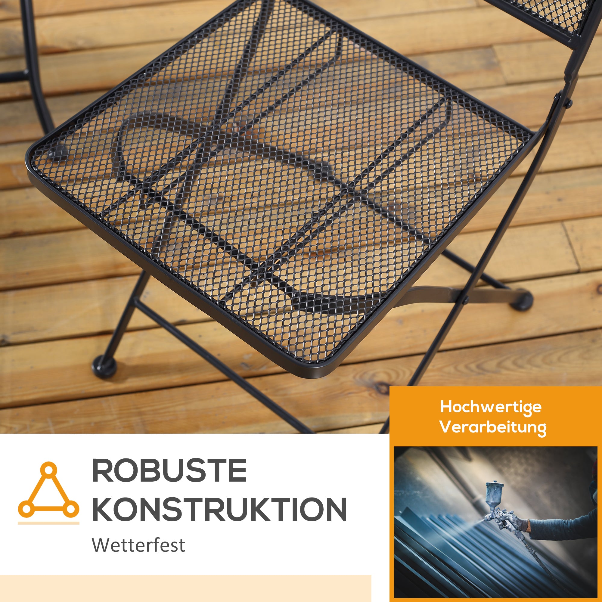 Garden Bistro Set, 3 Persons, 1 Table, 2 Folding Chairs, Metal Grey