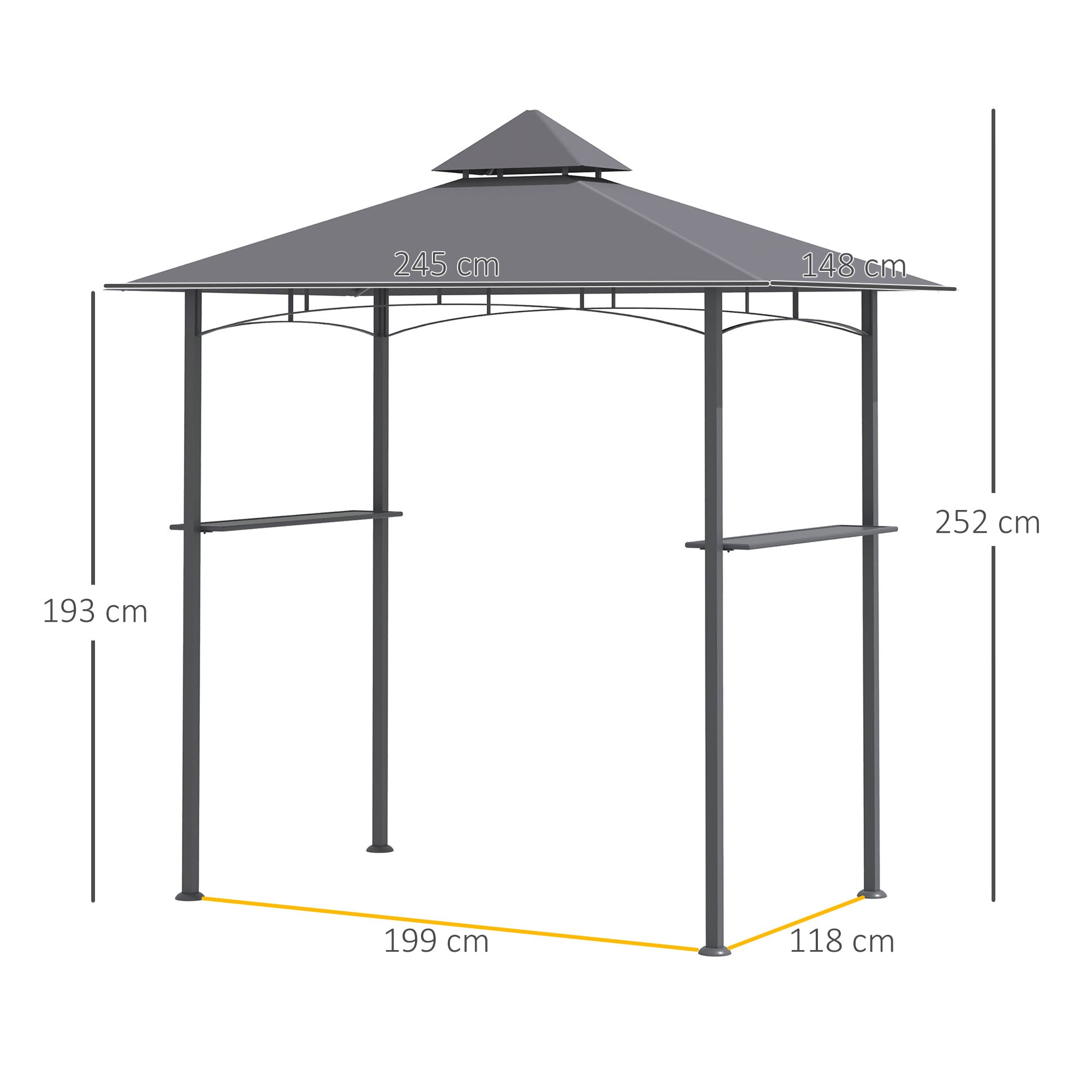 BBQ Gazebo Grill Canopy Barbecue Tent Shelter Patio Deck Cover 2.5M (8ft) Double-Tier - Grey