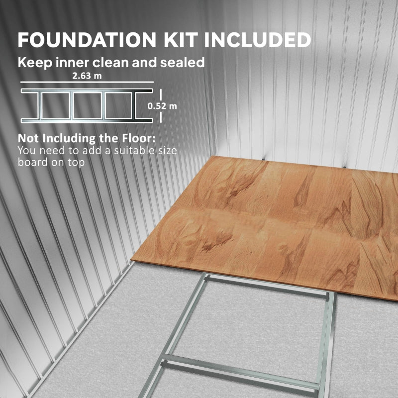 9ft x 4ft Garden Shed with Foundation Kit, Vents, and Double Doors, Dark Grey Metal