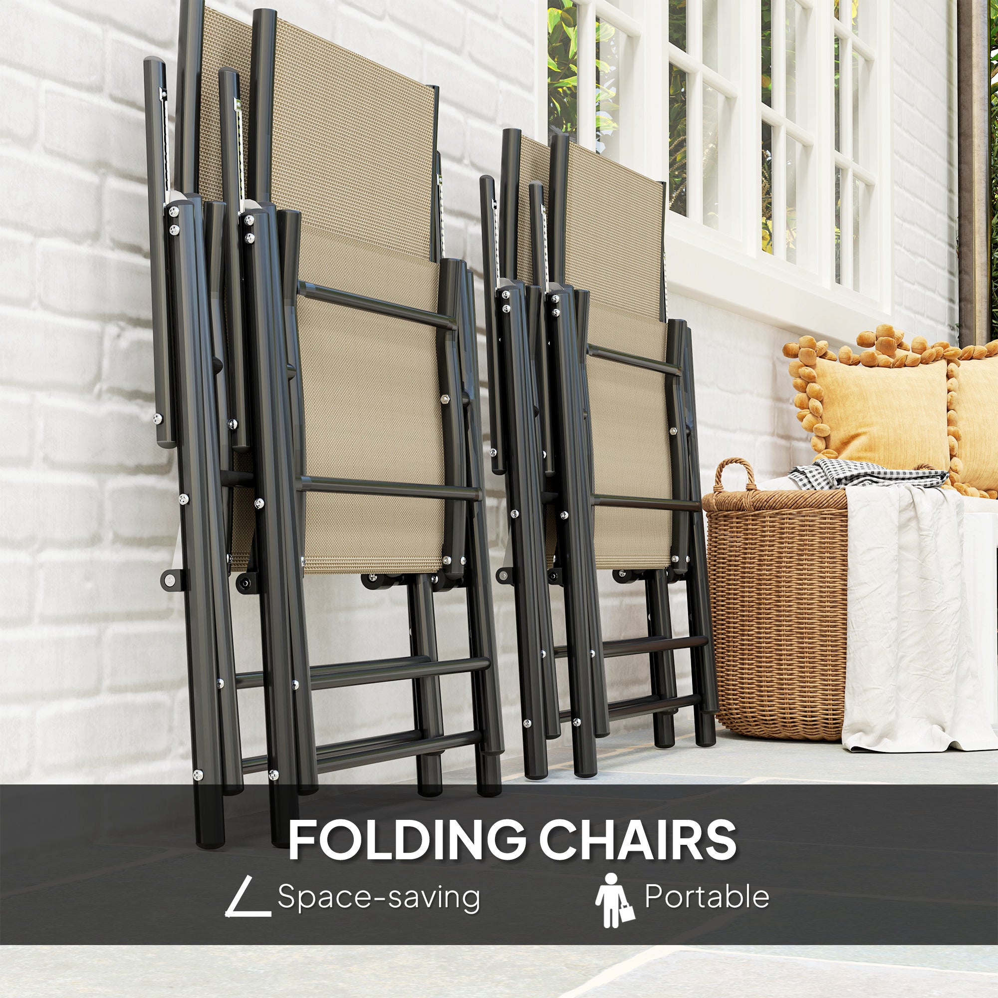 Five-Piece Patio Set Steel Frame Khaki/Black