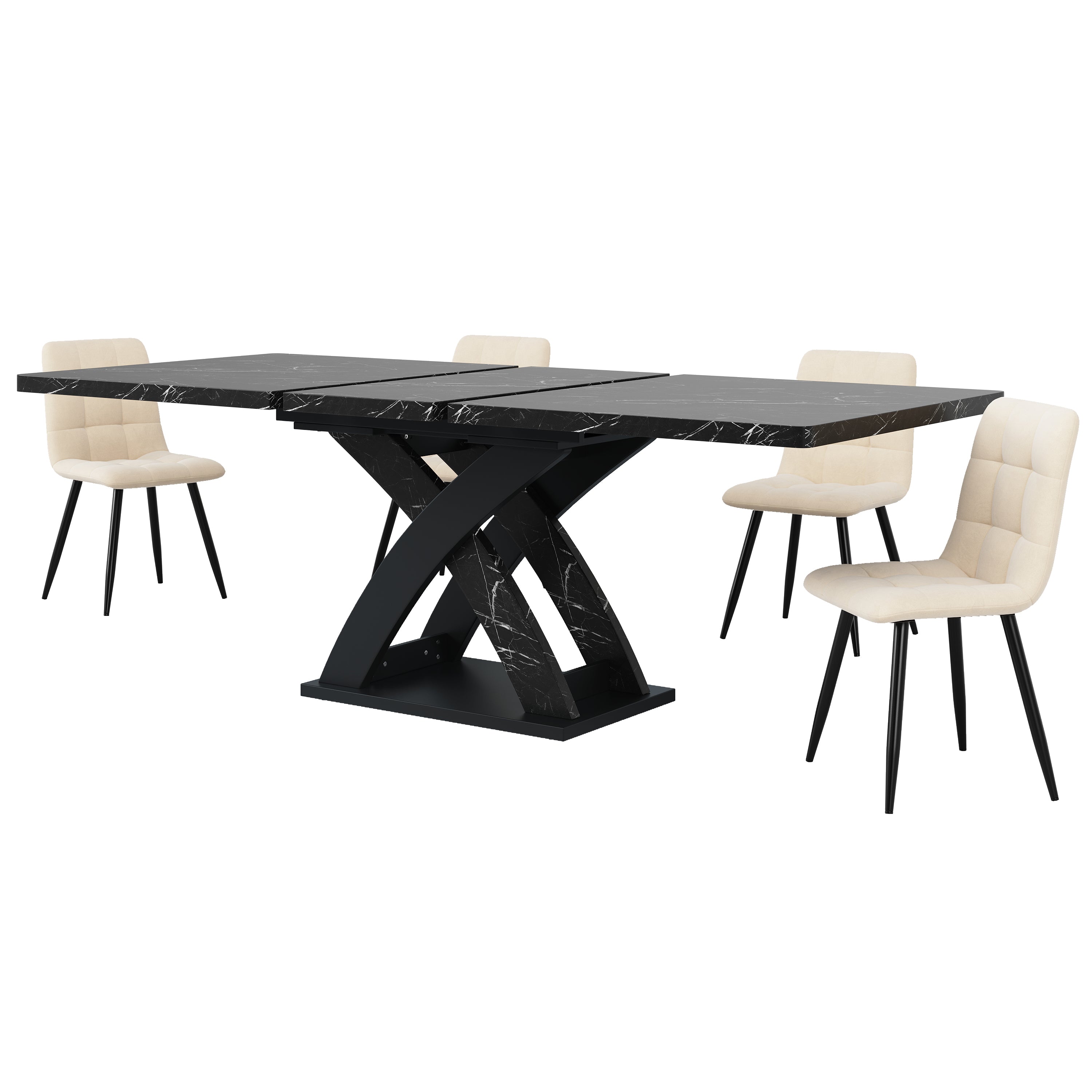 Extendable Dining Table 120-160cm 6 Seater - Black