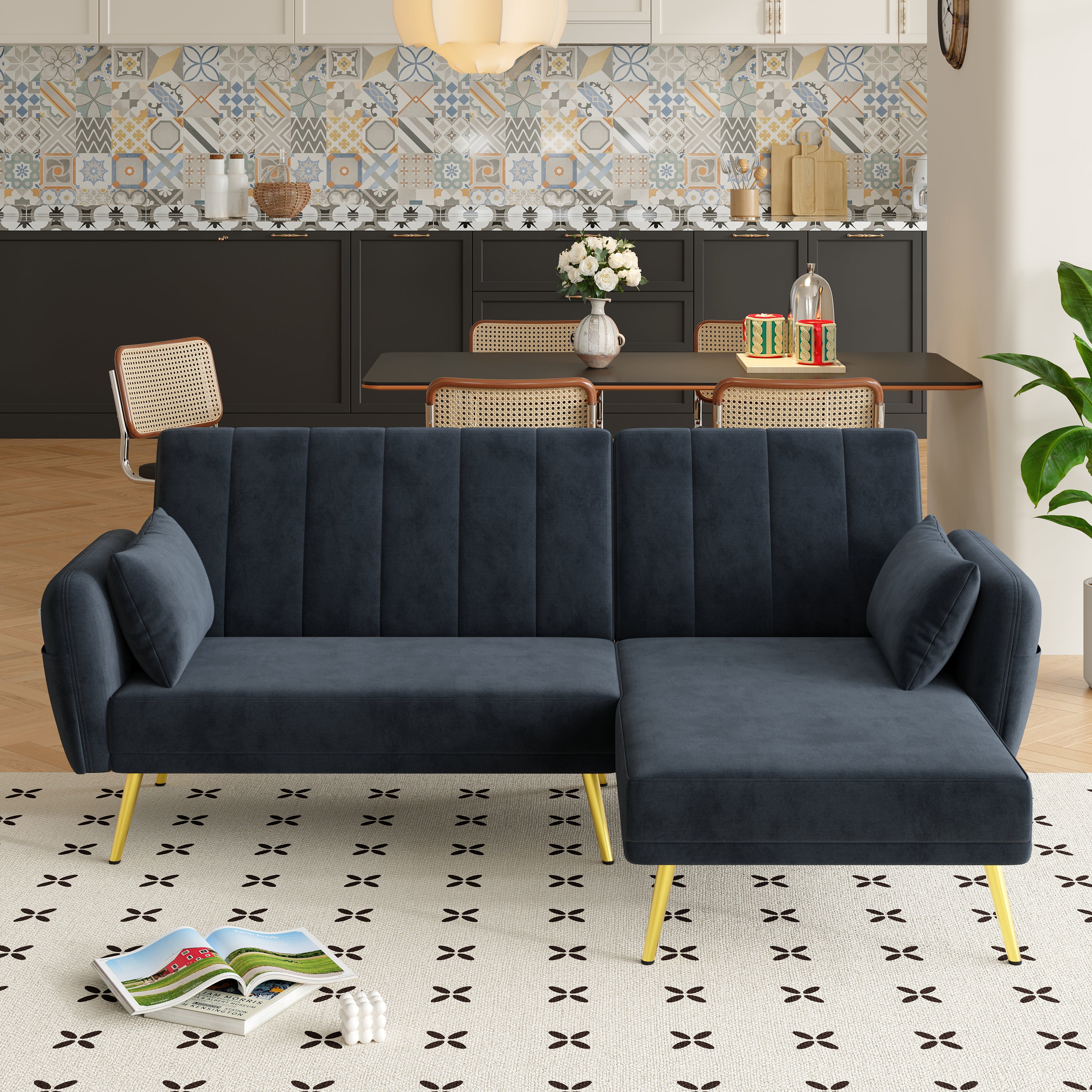 Folding Sofa, Modern L-Shaped Sofa Bed with Corner, Multi-room