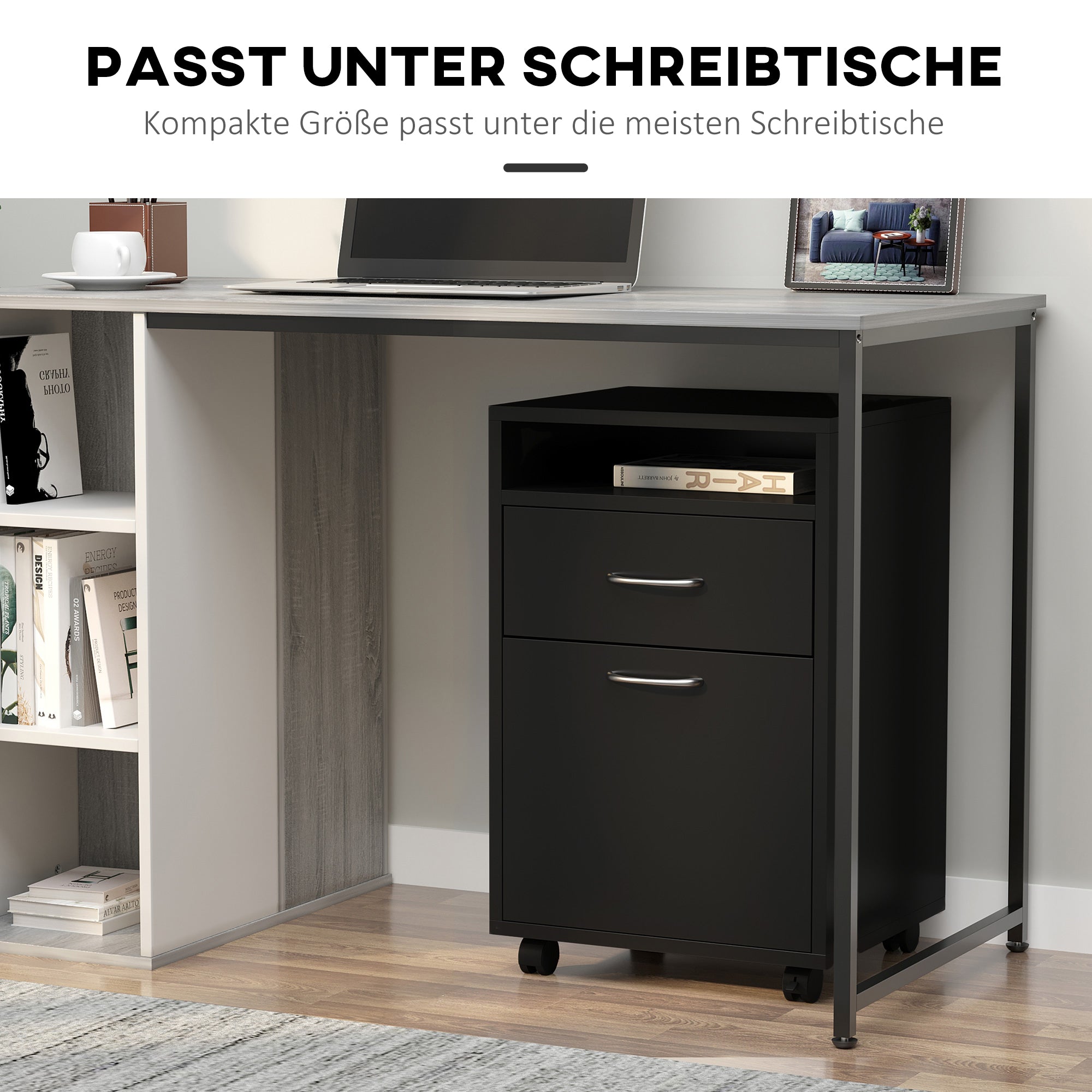 Mobile Filing Cabinet with Drawer, Space-Saving, Functional, Black