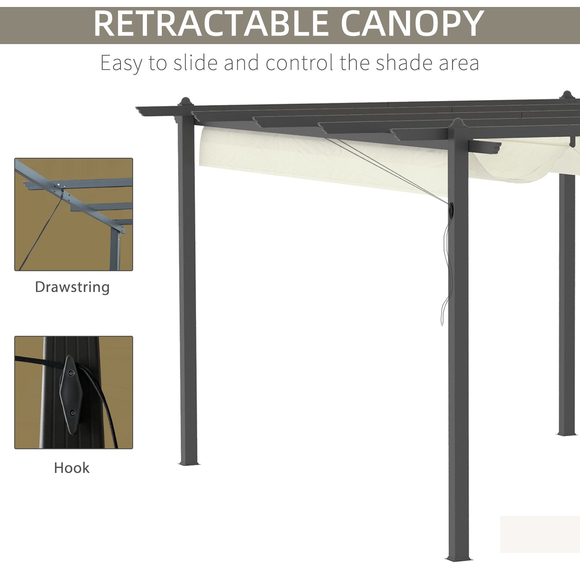 Pergola with Retractable Roof, 4 x 3m, Aluminium, Cream White