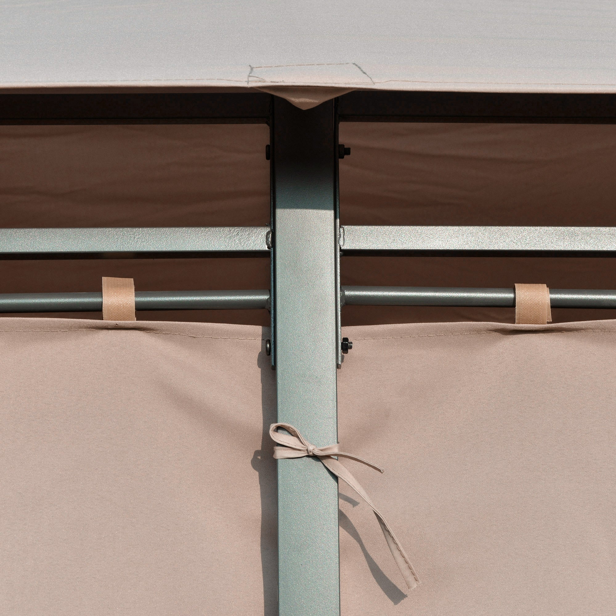 Outdoor Gazebo Canopy with LED Solar Light, Double Tier Roof, Steel Frame, Khaki