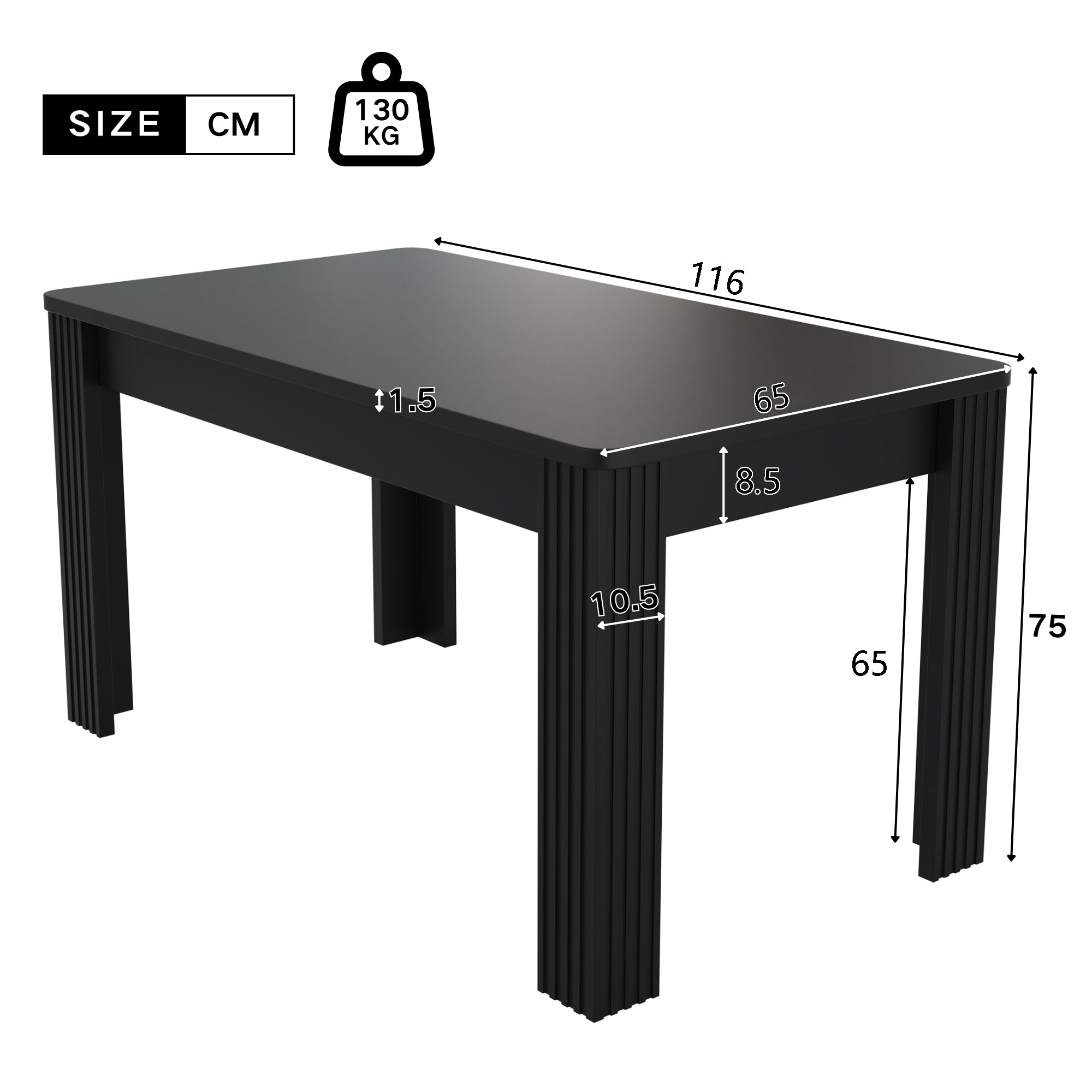 Dining Table Rectangular Modern Simple - Black