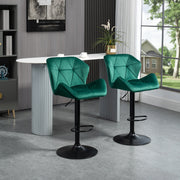 Bar Stools Set Of 2, Adjustable Height with Metal Frame Footrest, Velvet-Touch Green