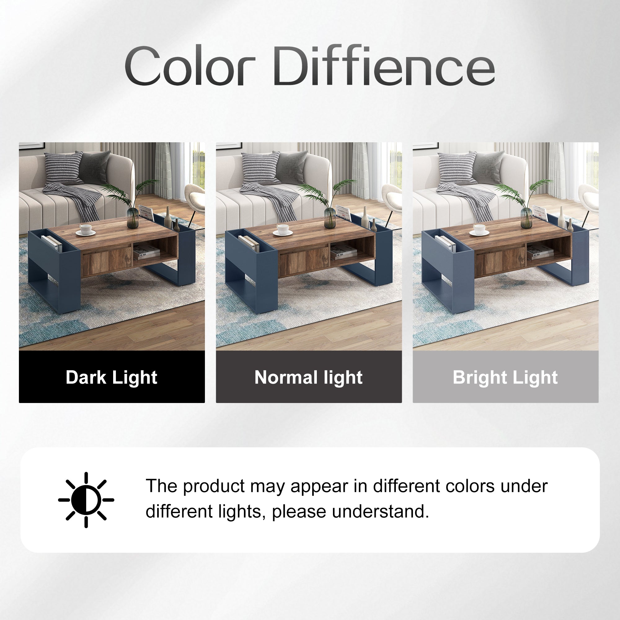 Coffee Table with Handleless Drawer & Double-Sided Storage, Anthracite Wood Grain