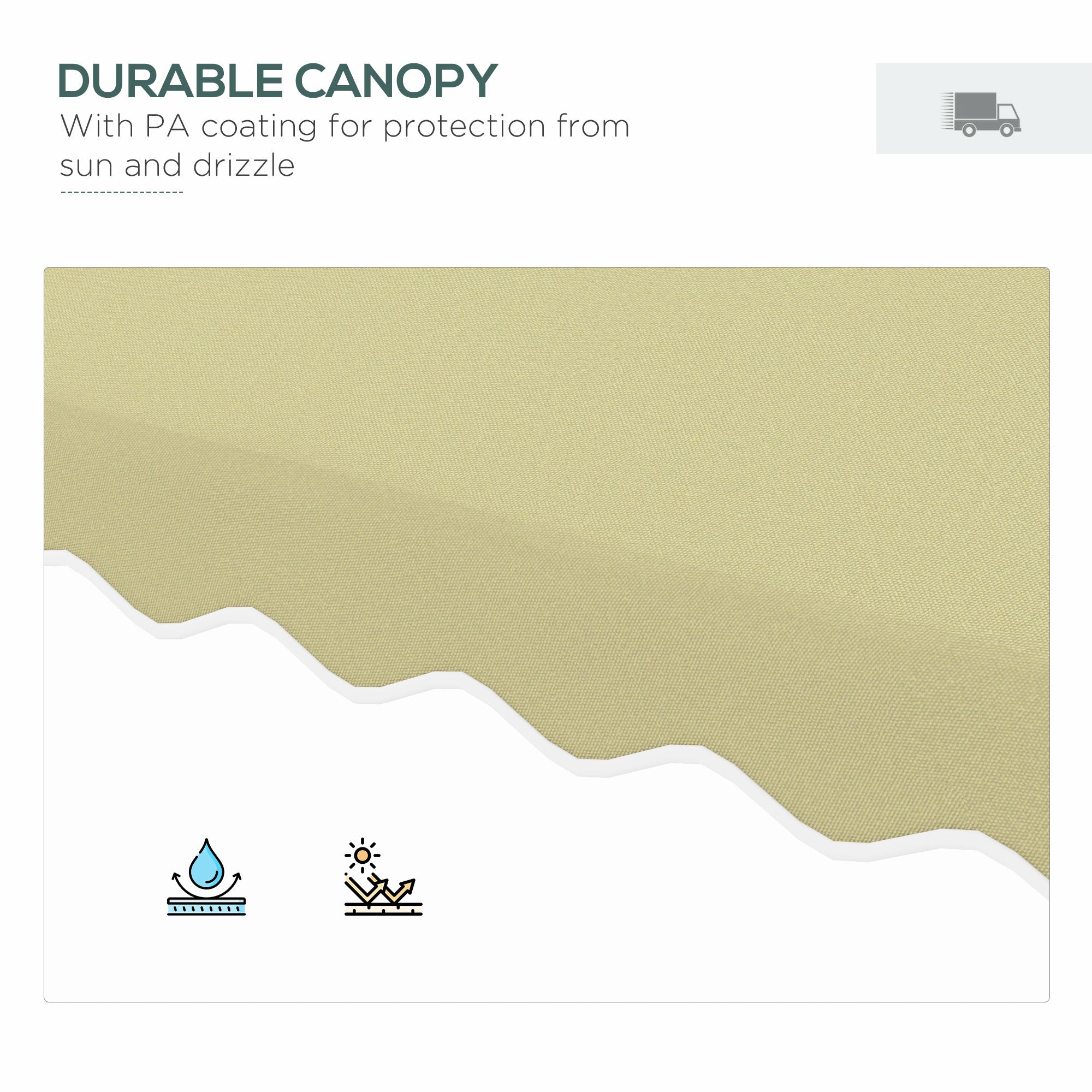 2.5m Square Double Top Cantilever Parasol with Ruffles, Beige