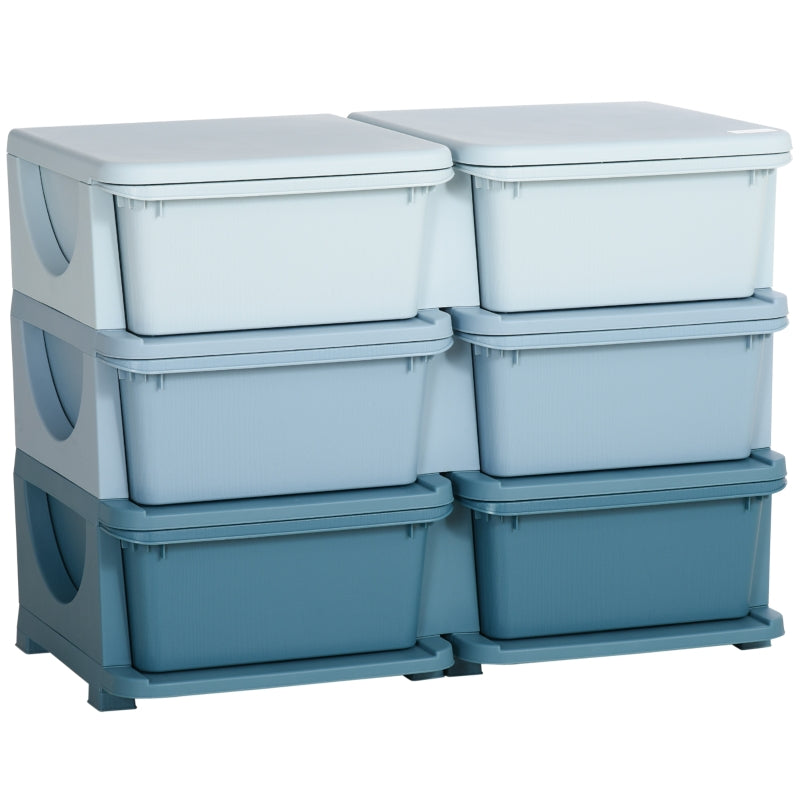 Kids Storage Unit Six Drawers 3-Tier Blue