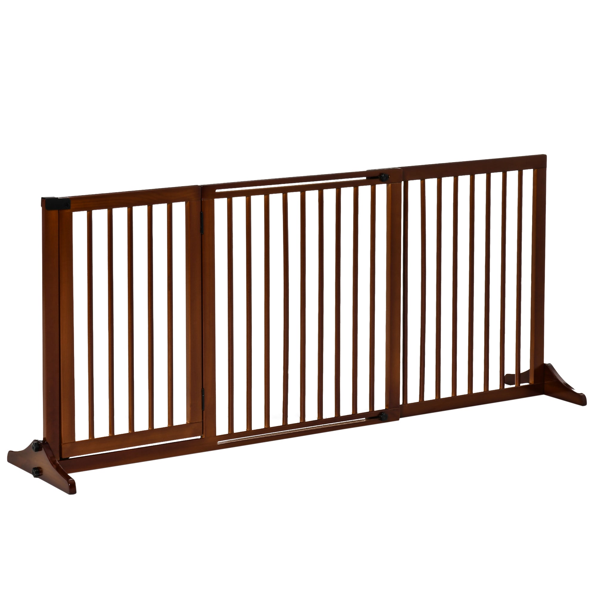 Freestanding Dog Gate with Door, Safety, Wooden, Brown