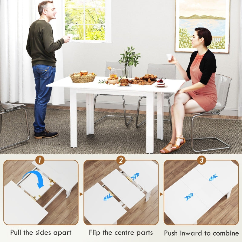 Extendable Dining Table, 120-160 x 70cm Rectangular, Seats 4-6 People, High Gloss White