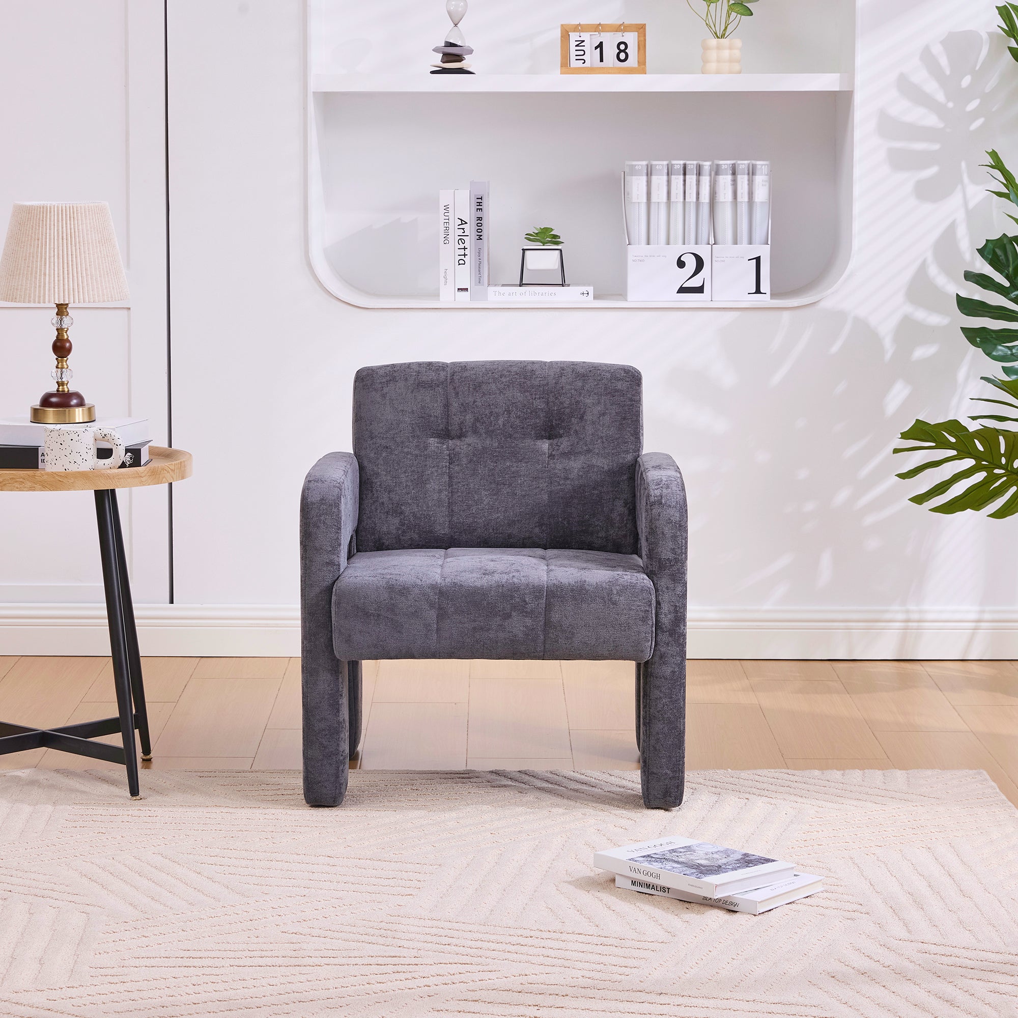 Modern Minimalist Single Armchair, Upholstered Comfortable Padded Seating, Nordic Style