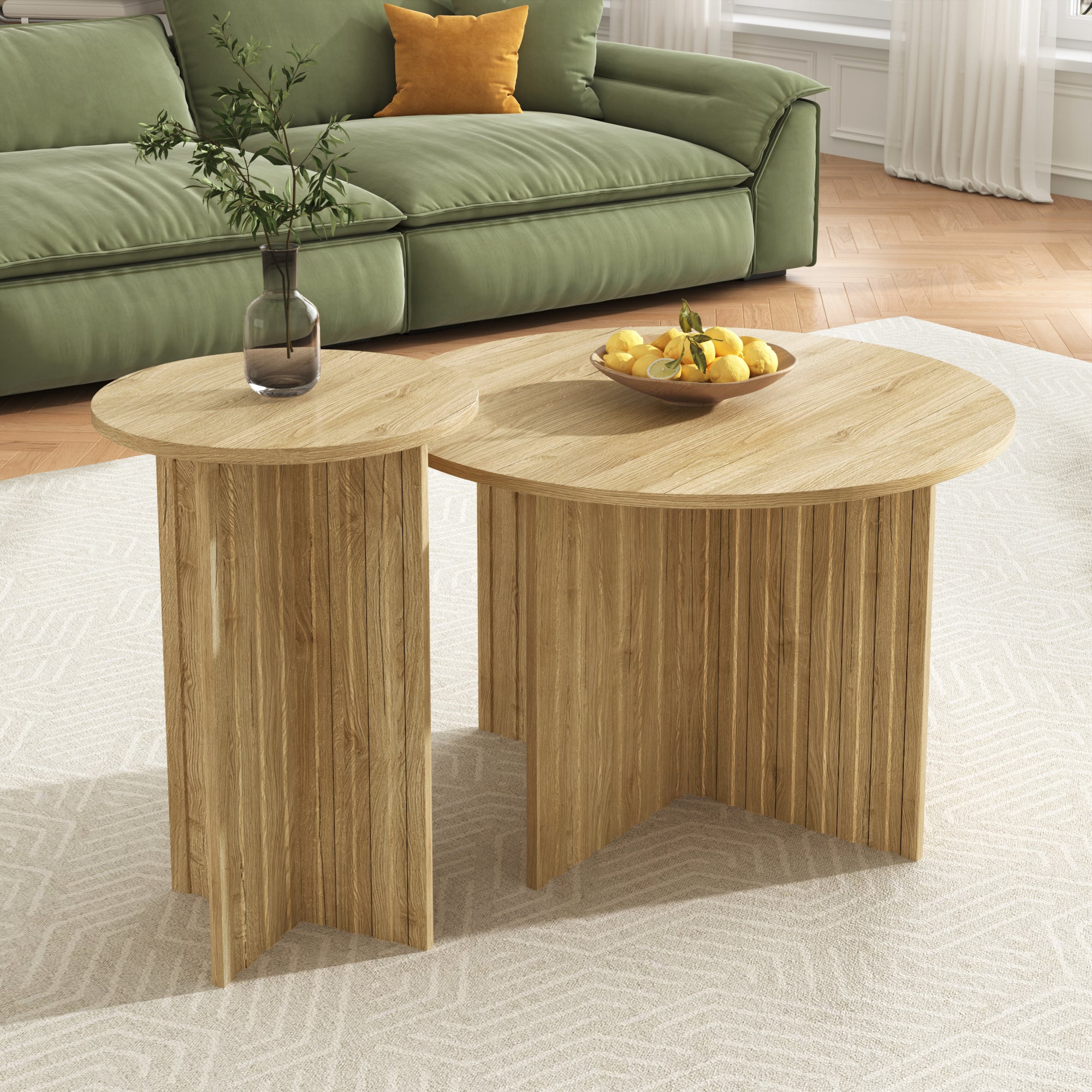 Modern Nesting Tables - 2-Piece Round Coffee Tables, Space-Saving Scandinavian Design, MDF/PB Construction