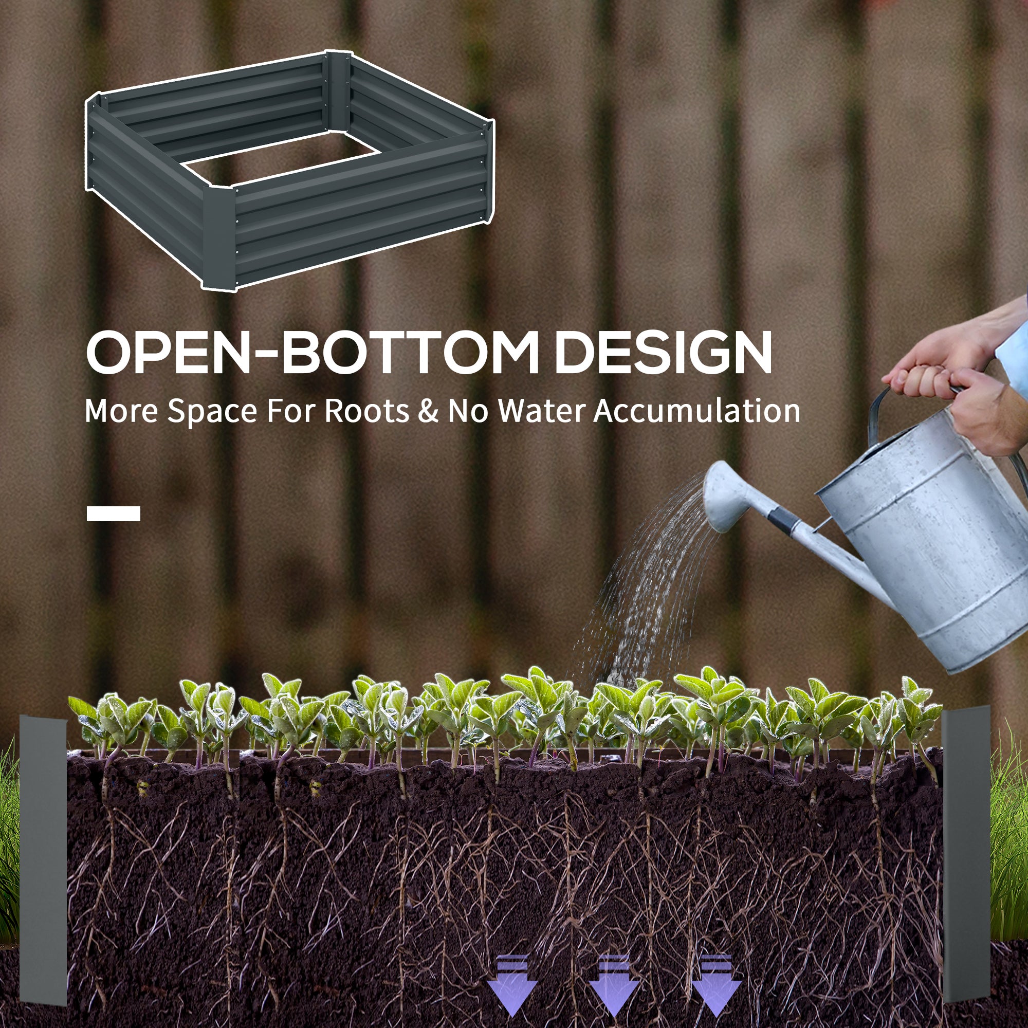 291L Raised Garden Bed, Elevated Galvanised Planter Box for Flowers, Herbs, Dark Grey