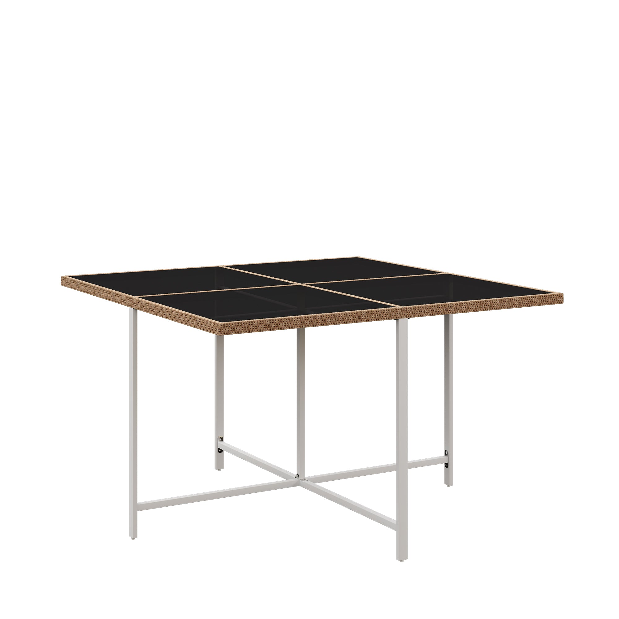 7-Piece Outdoor Dining Set, Tempered Glass PE Rattan, Acacia Wood