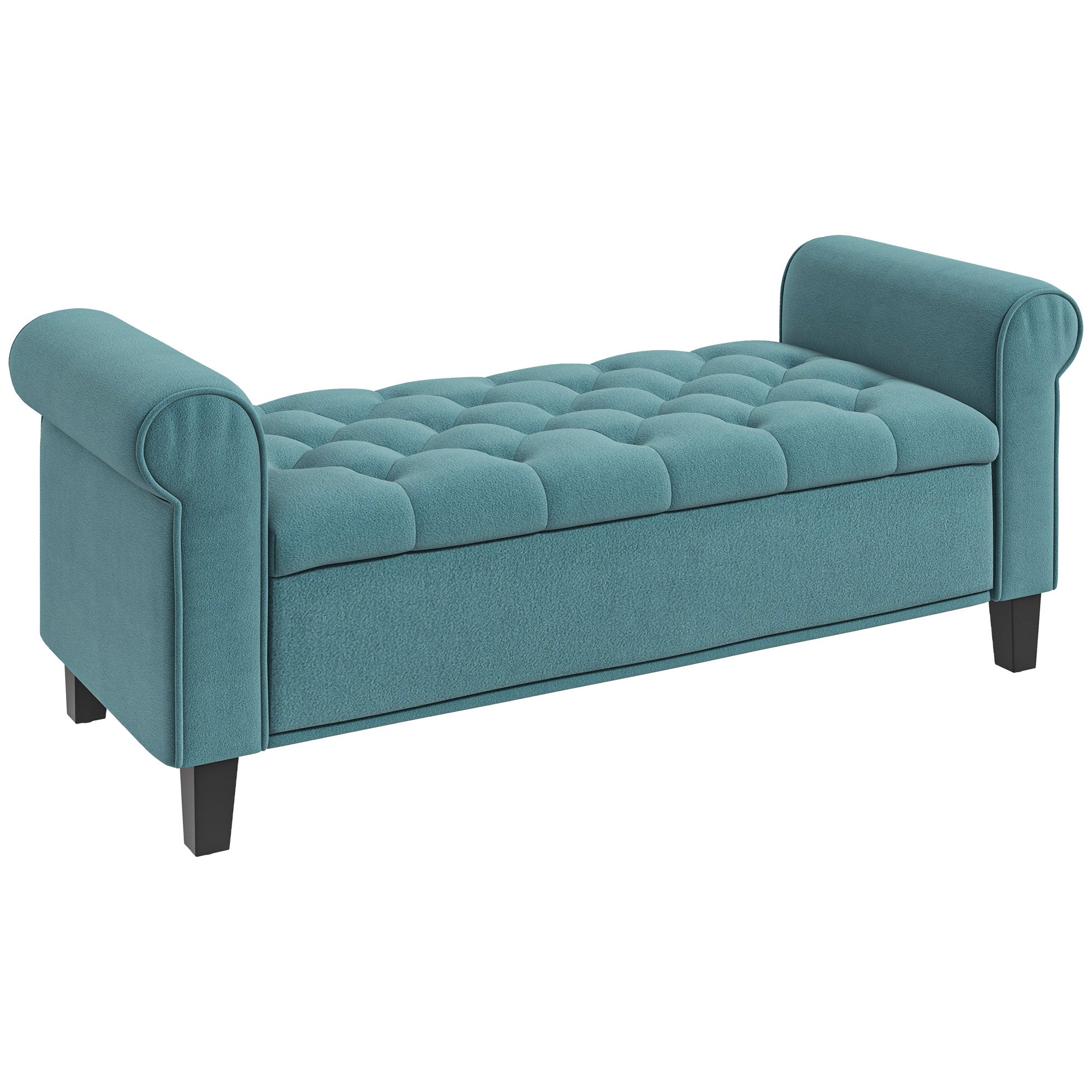 Upholstered Bench with Storage, 120 kg Load Capacity, 126x48.5x47 cm, Green Velvet Look